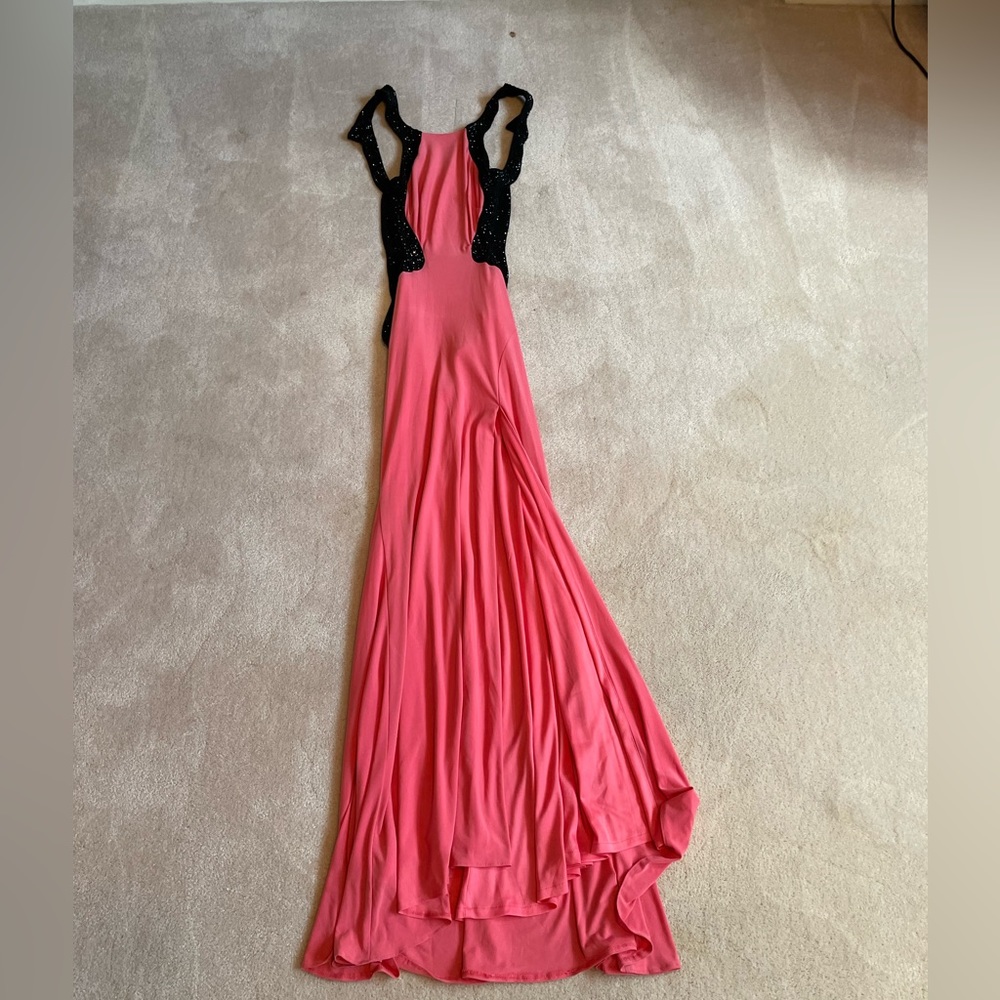 Pink and black sequin gown.